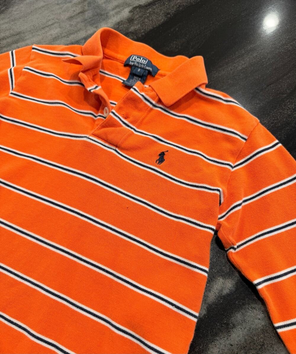 Polo Ralph Lauren Boys Size 5 Orange Striped Long Sleeve Polo Shirt Pony Logo